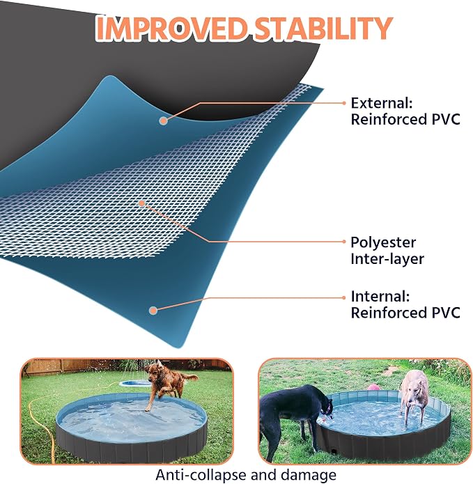 Piscine pliable pour chiens Yaheetech XXL 160 x 30 cm - Noire - Baignoire antidérapante pour chiens et chats