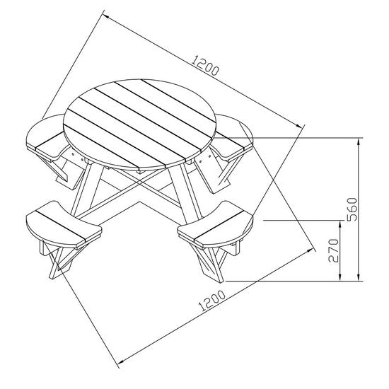 Table de pique-nique ronde AXI Ufo pour 4 enfants, marron/blanc - Table de pique-nique en bois - 120 x 120 x 56 cm