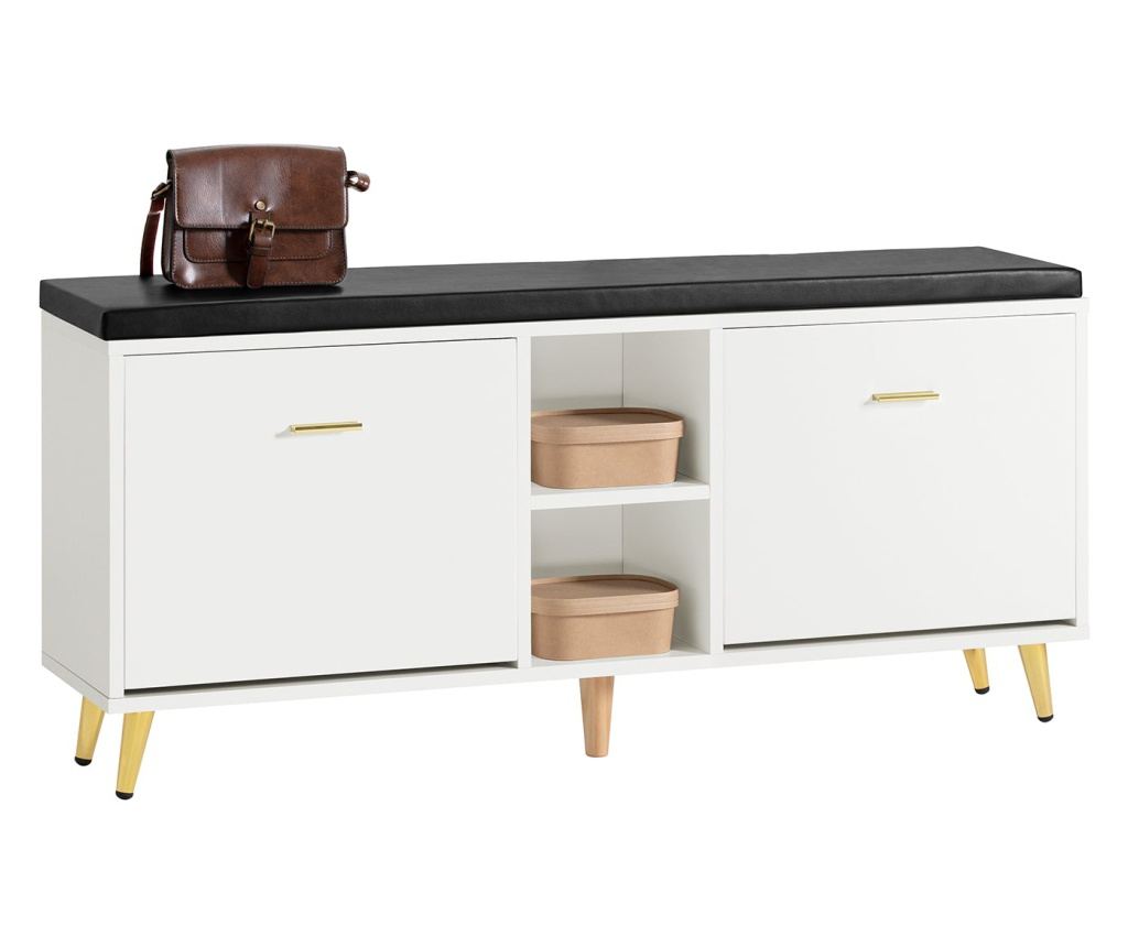 Banc à chaussures SoBuy blanc - 110 x 26 x 52 cm - Avec coussin d'assise et espace de rangement