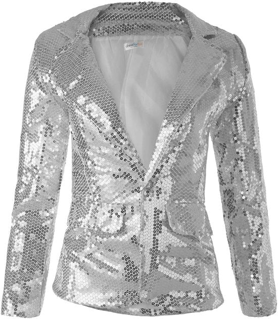 Dressforfun Manteau à paillettes dames argent XL - déguisement costume halloween déguisement fête carnaval robe de soirée - 303854