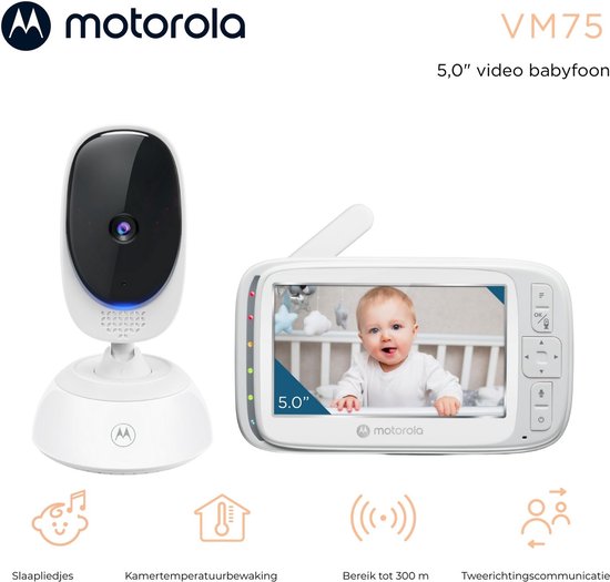 Babyphone Motorola Nursery avec caméra - Baby Monitor VM75 - Caméra pour bébé avec écran couleur, communication bidirectionnelle, berceuses et vision nocturne infrarouge - Portée de 300 m