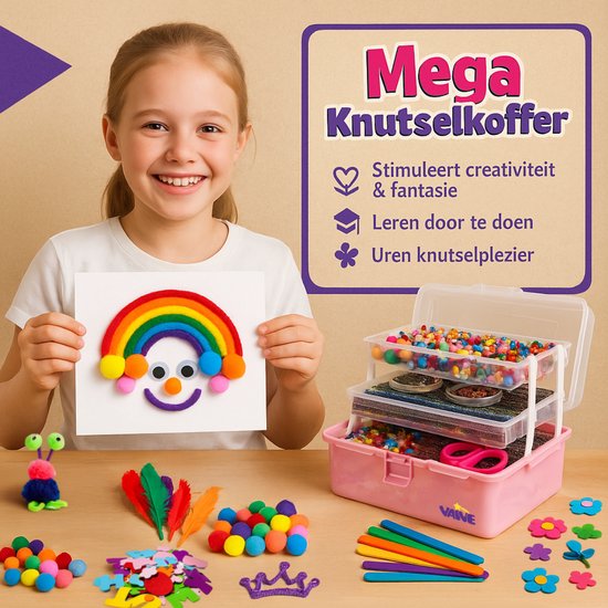 Vaive Craft Case 1432-pièces - Crafting Girls - Beads, Feathers, Pompoms & Wiggle Eyes - Craft Set - Crafting Supplies - Crafting kits
