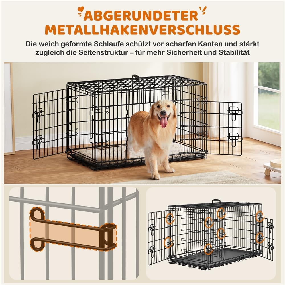 Cage pliable pour chien Yaheetech XL - 107 x 66 x 74,5 cm - 2 portes avec cloison de séparation et fond amovible - Noir