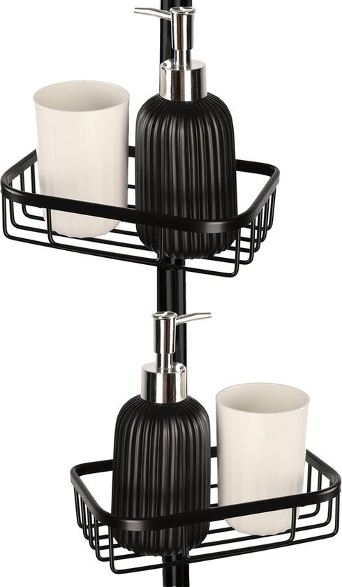 Goliving Support de douche suspendu - Support de douche - Sans perçage - Support de cuisine - Organisateur d'évier - Accessoires de salle de bain - 19,5 cm - Lot de 2 - Noir