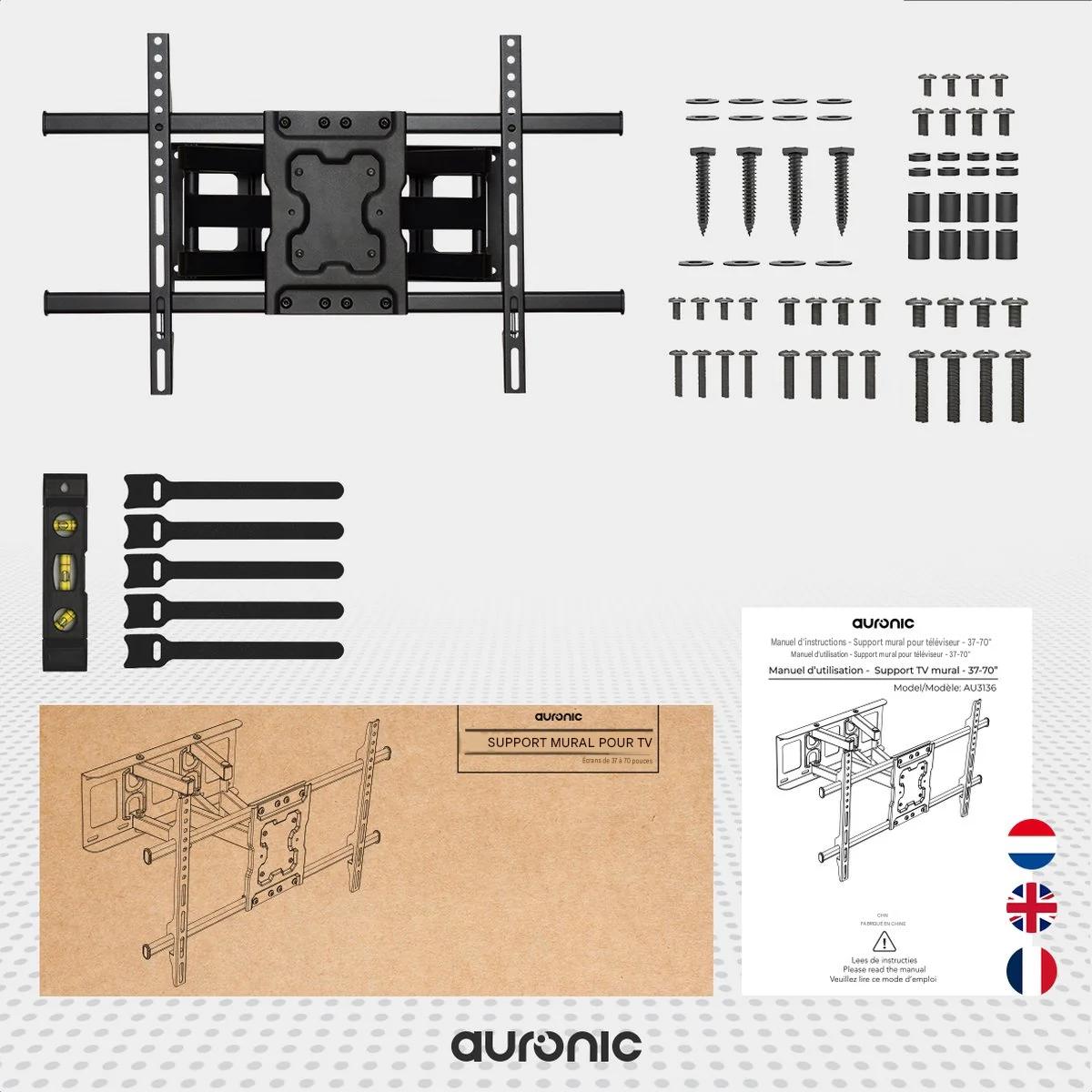 Support mural pour écran - Auronic - Support TV - Rotatif et inclinable - 37 à 70 pouces - jusqu'à 60 KG - Noir
