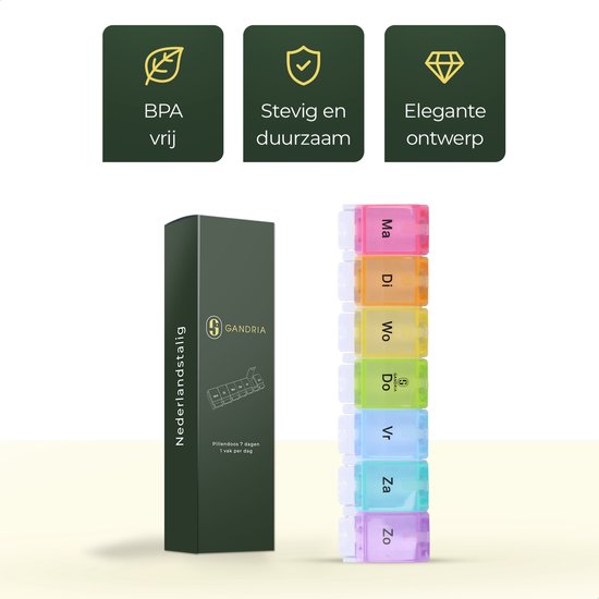 Boîte à pilules Gandria 7 jours - Boîte à pilules - Boîte à pilules avec 7 compartiments - Boîte à médicaments avec fermeture solide - Grands compartiments - Différentes couleurs