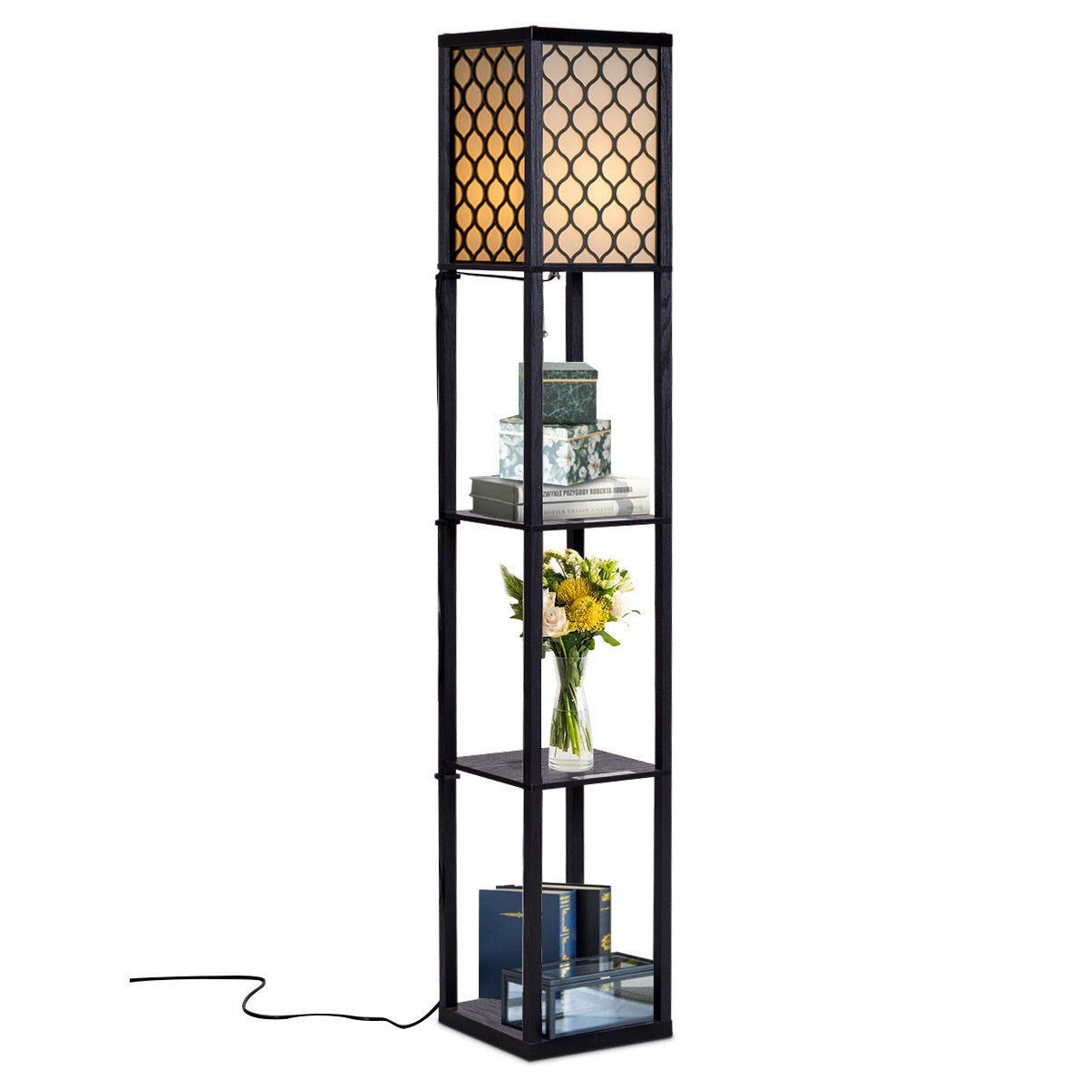 Lampadaire moderne Coast avec 3 étagères - 160 x 26 x 26 cm - Noir