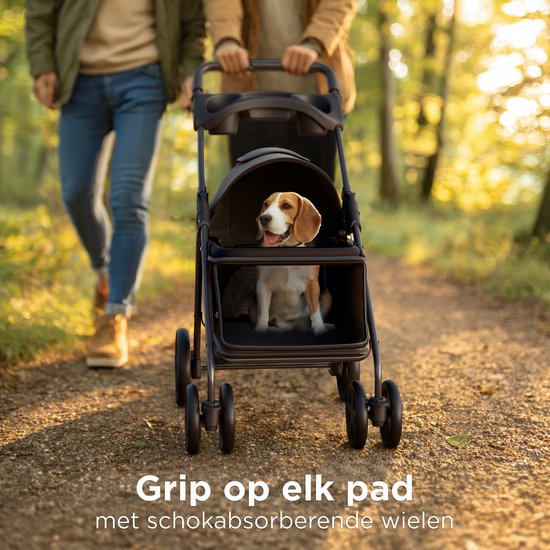 Trevopet® Dog Buggy Collapsible - Poussette - Buggy pour chiens de petite et moyenne taille jusqu'à 15 kg - Résistant à l'eau avec porte-gobelet - Noir