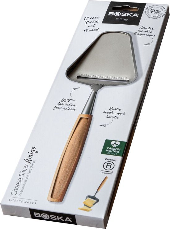 Boska Cheese Slicer Amigo - Trancheur pour fromages affinés et matures - antiadhésif - ergonomique - acier inoxydable et bois de hêtre