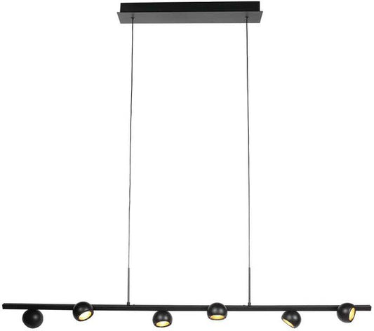 Suspension noire Marcadore, 120 cm de large, 6 lampes avec réflecteurs orientables, réglable en hauteur, de la marque Steinhauer, en plastique et métal, style rétro moderne, pour usage intérieur