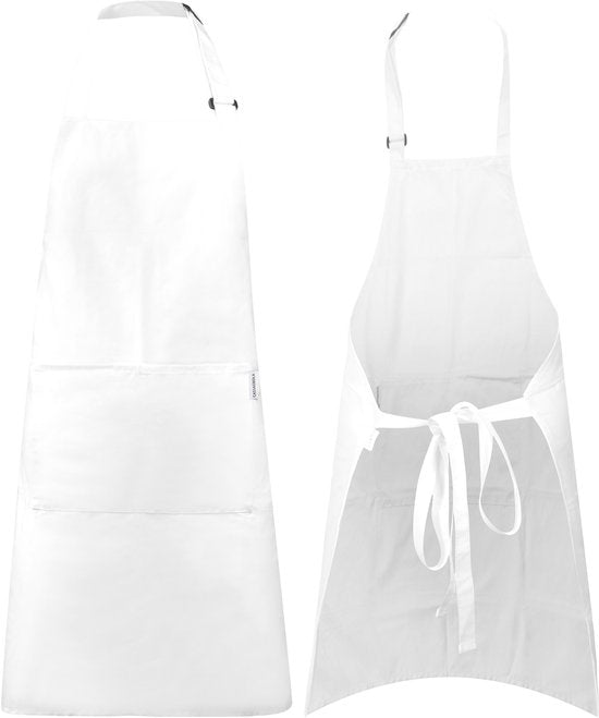 Tablier de cuisine Castagnola - Hydrofuge et anti-salissures - Tablier de cuisine professionnel - Tablier de barbecue pour femmes et hommes - Unisexe - Boucle réglable - Poches extra-larges - Blanc