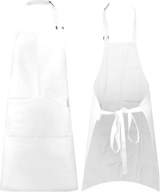 Tablier de cuisine Castagnola - Hydrofuge et anti-salissures - Tablier de cuisine professionnel - Tablier de barbecue pour femmes et hommes - Unisexe - Boucle réglable - Poches extra-larges - Blanc