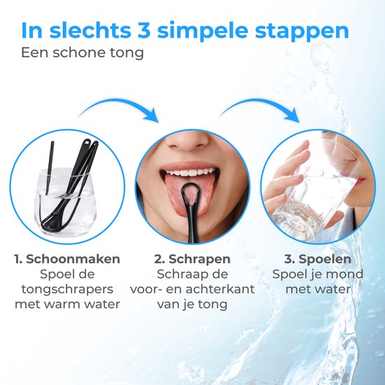 Grattoir à langue professionnel Nuvance - Kit 3 en 1 - pour l'hygiène bucco-dentaire - Nettoyeur de langue - Grattoir à langue - Tongue Scraper - Acier inoxydable - Noir