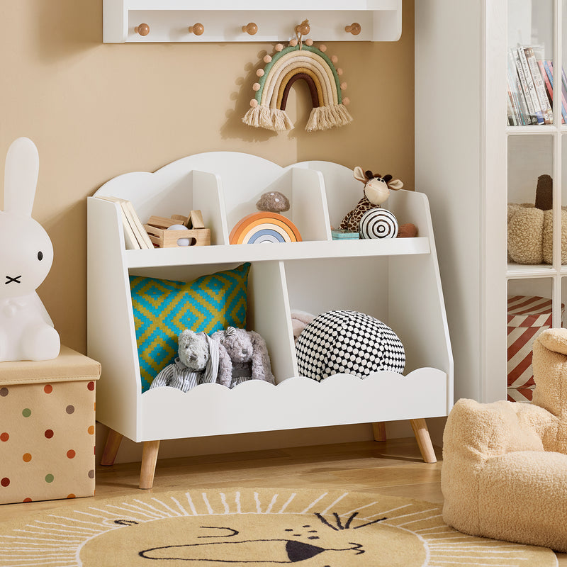 Bibliothèque pour enfants sur pieds - Bibliothèque et rangement pour jouets - 5 espaces ouverts - Blanc - SoBuy KMB100-W