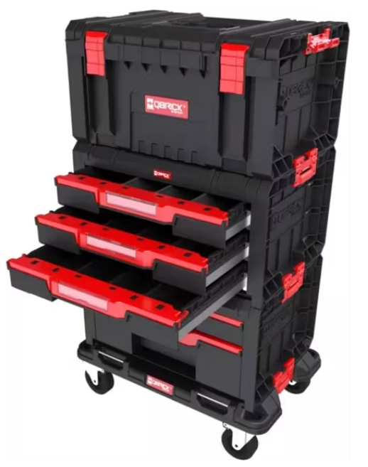 Chariot à outils Qbrick System Pro - 2 plateaux à tiroirs - 61 x 44 x 33 cm - Noir
