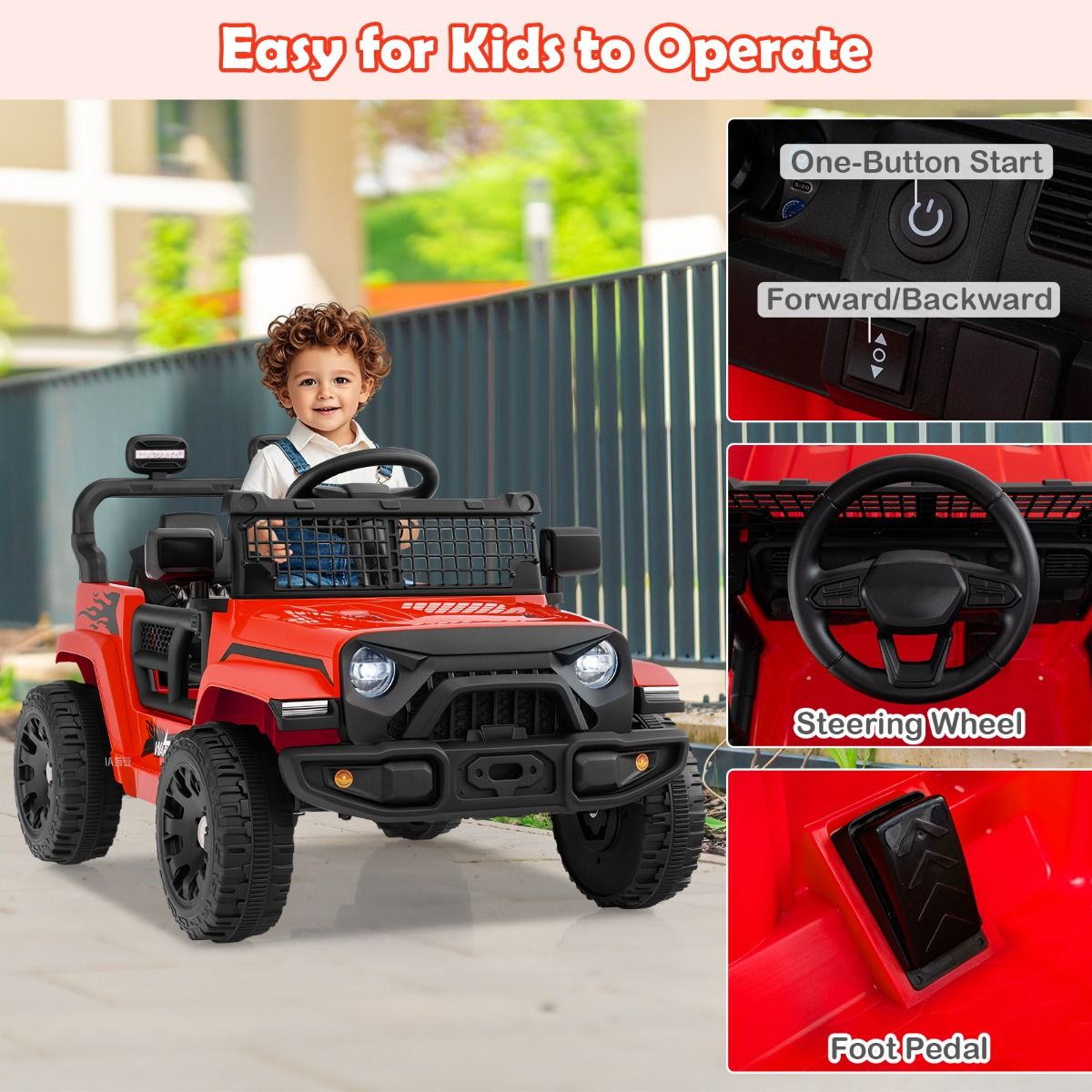 Voiture électrique pour enfants Coast - avec télécommande - musique et klaxon - rouge