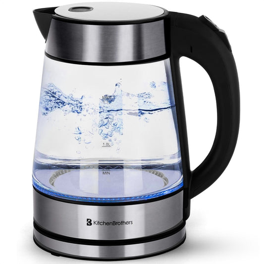 Bouilloire électrique - KitchenBrothers - 1,7L - 2200W - Verre - Acier Inoxydable