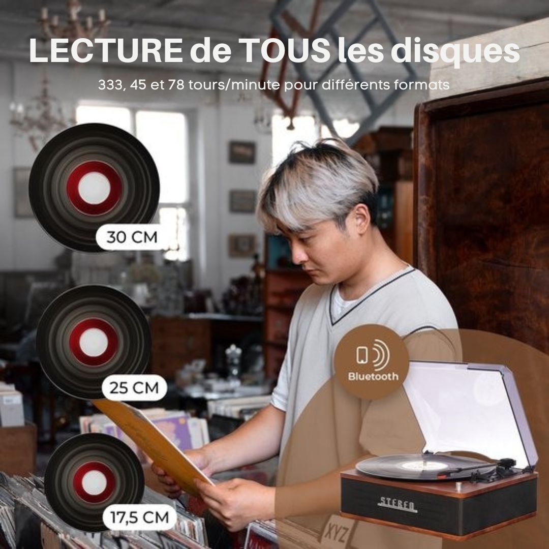 Lecteur de disques Denver - Haut-parleurs intégrés - Rétro - Arrêt automatique - Bluetooth - VPB262 - noir