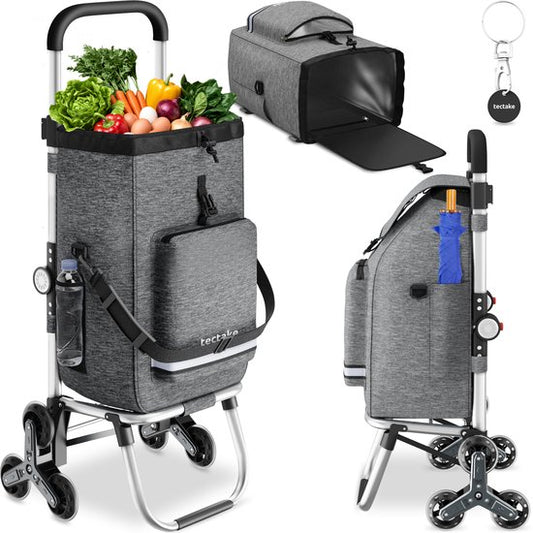 Chariot de courses tectake® 3-en-1 avec compartiment réfrigérant - Roues 4-Traploop - Pliable - Capacité de 56 L - Chariot de courses - Chariot de supermarché - S'utilise également comme diable et sac à provisions - Avec porte-clés et jeton de caddie