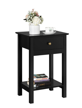 Table de chevet Yaheetech - Noire - 40 x 30 x 61 cm - Avec tiroir et étagère - Design scandinave