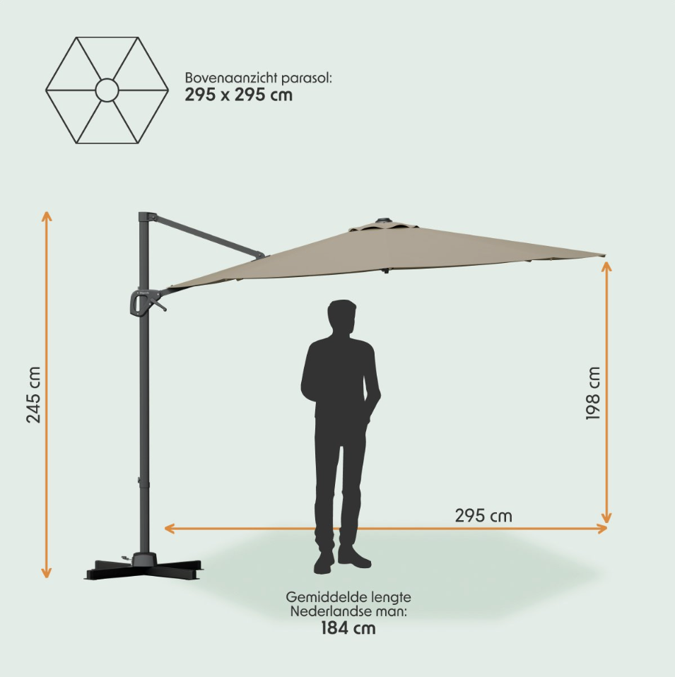 LifeGoods Parasol flottant Ø300 cm - Rotation 360° - 6 pieds - Housse incluse - Taupe