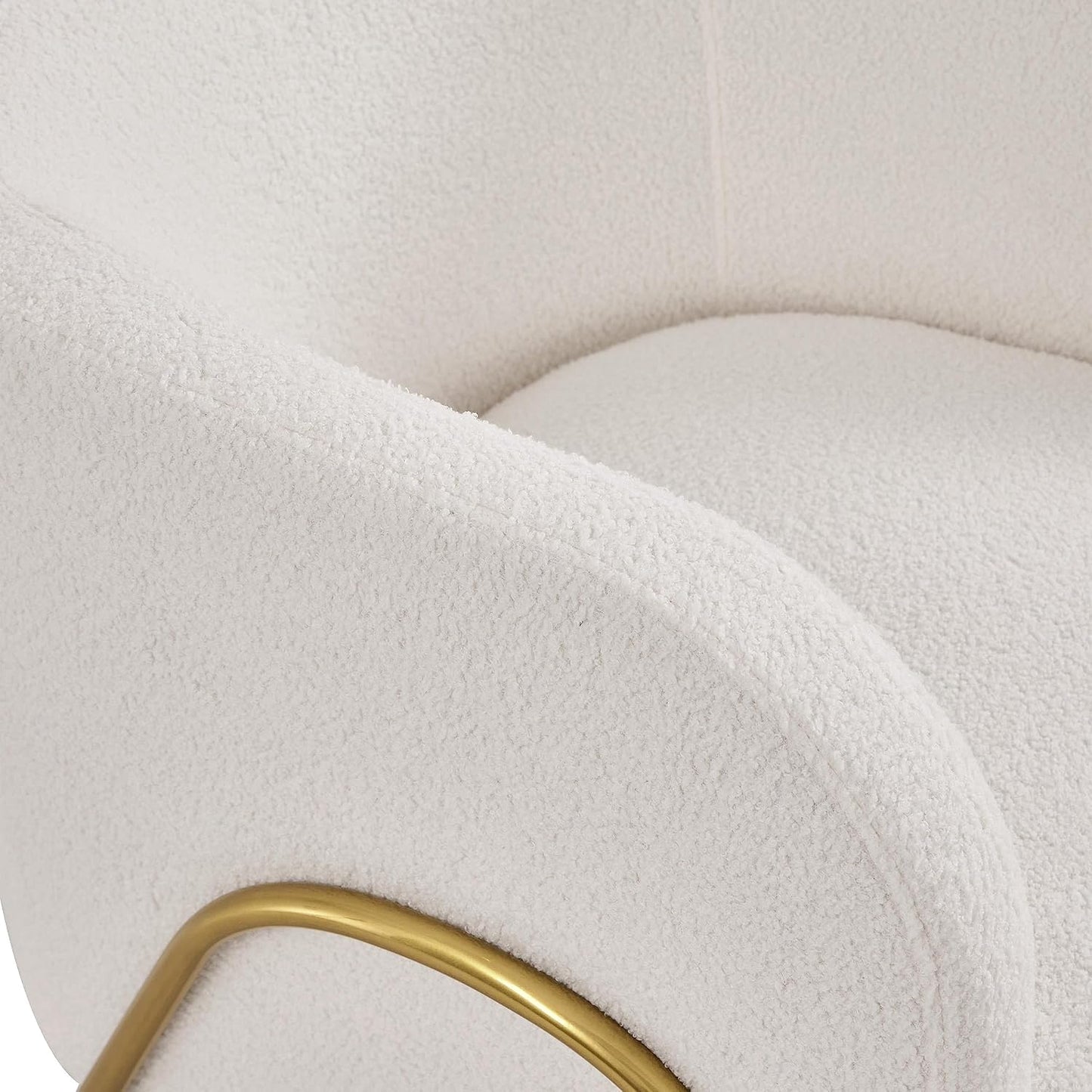 Yaheetech : fauteuil d'appoint de luxe de style « barrel », en bouclé - pieds en V dorés - ivoire - 69 x 69 x 72 cm