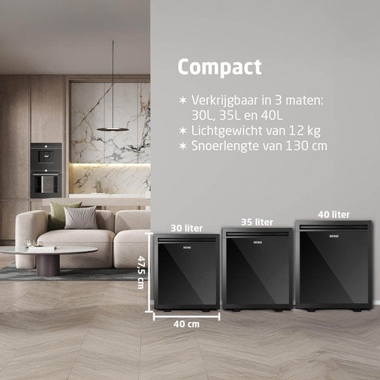 BREND BR-2225 Mini Fridge Freestanding 30 Liter - Réfrigérateur de table avec température réglable - Minibar avec orientation réglable de la porte - Noir