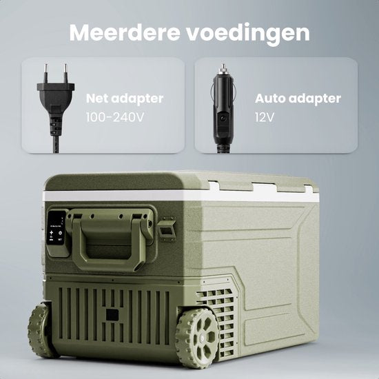 Auronic Electric Cool Box - Compresseur - 64L - 12V et 240 volts - Réfrigérateur de camping - Frigobox Car - Avec roues et poignée - Vert