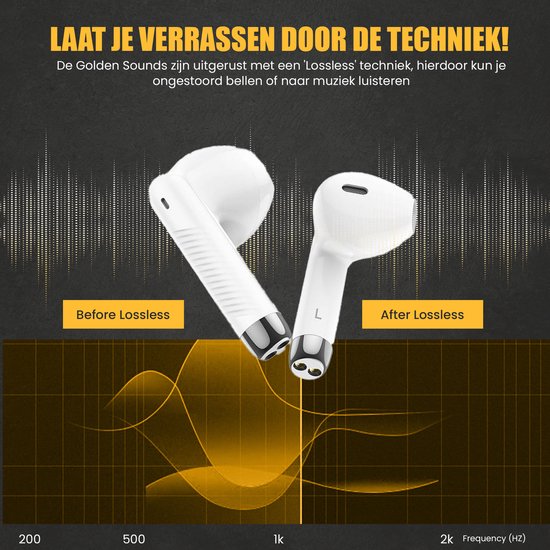 Ecouteurs sans fil Golden Sound - Ecouteurs Bluetooth - Ecouteurs sans fil - Earpods - Ecouteurs pour le sport - Convient pour Smartphone et ordinateur portable - Blanc