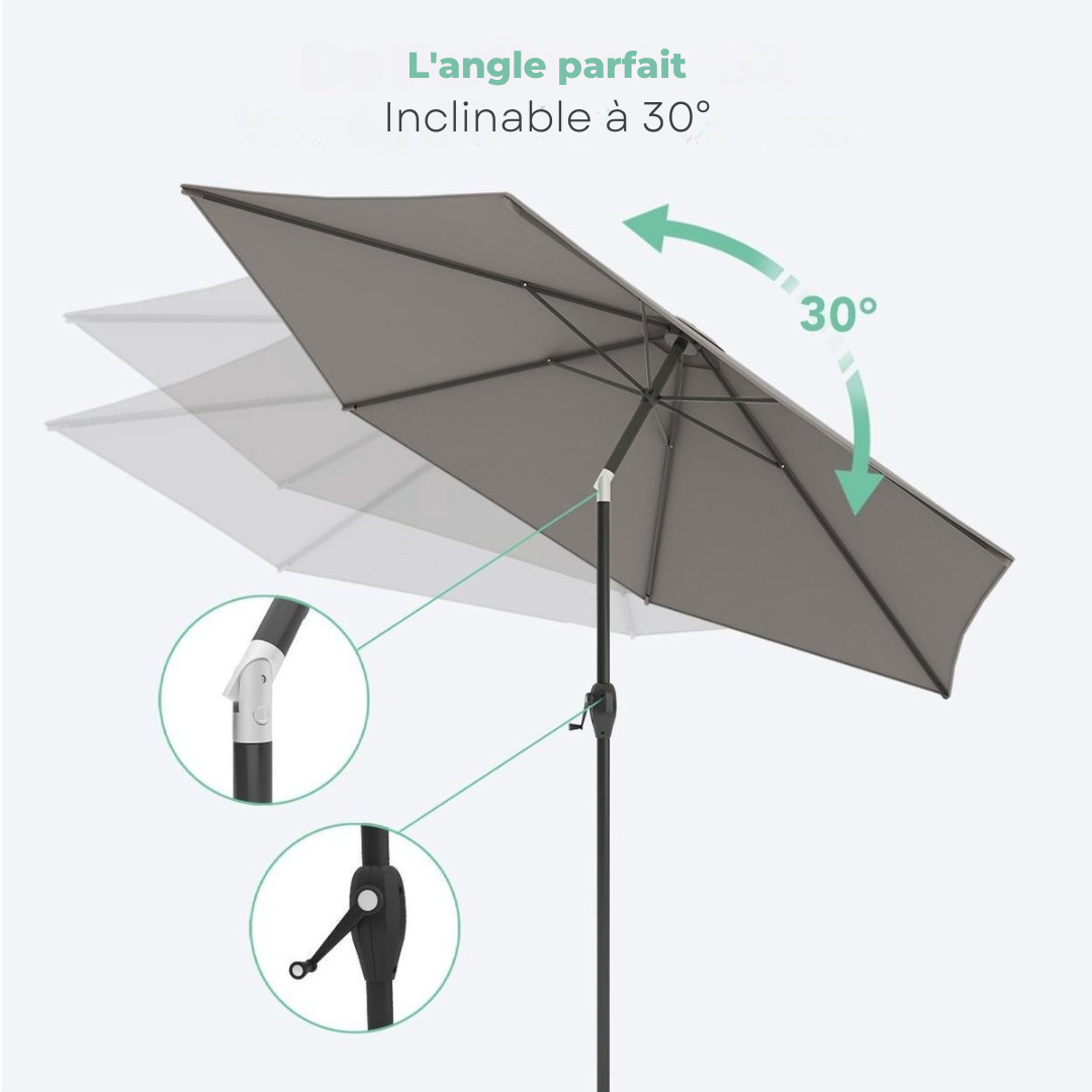 Parasol LifeGoods - Ø270 cm - 30° inclinable - imperméable - avec housse - Taupe