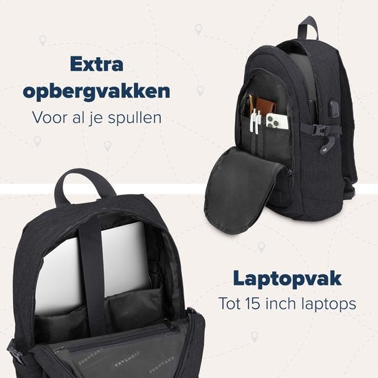 TRVLMORE Sac à dos - 25L - 15.6 inch - Sac à dos pour ordinateur portable - Sac d'école - Unisex - Splashproof Black