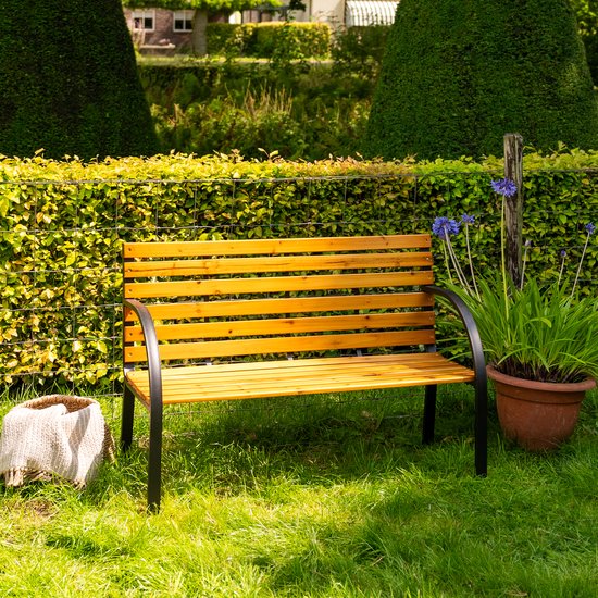 Banc de jardin AXI Otis en bois avec structure en acier noir mat – Bois de cèdre - 122 x 60 x 83 cm – Banc d'extérieur pour deux personnes