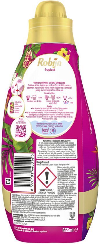 Robijn - Lessive concentrée Color Tropical pour 19 lavages - 665 ml