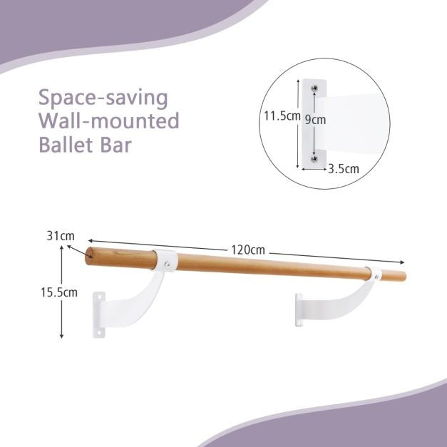 Barre murale de ballet 120 cm Barre de ballet simple Équipement de ballet en hêtre pour le yoga et les étirements pour enfants et adultes