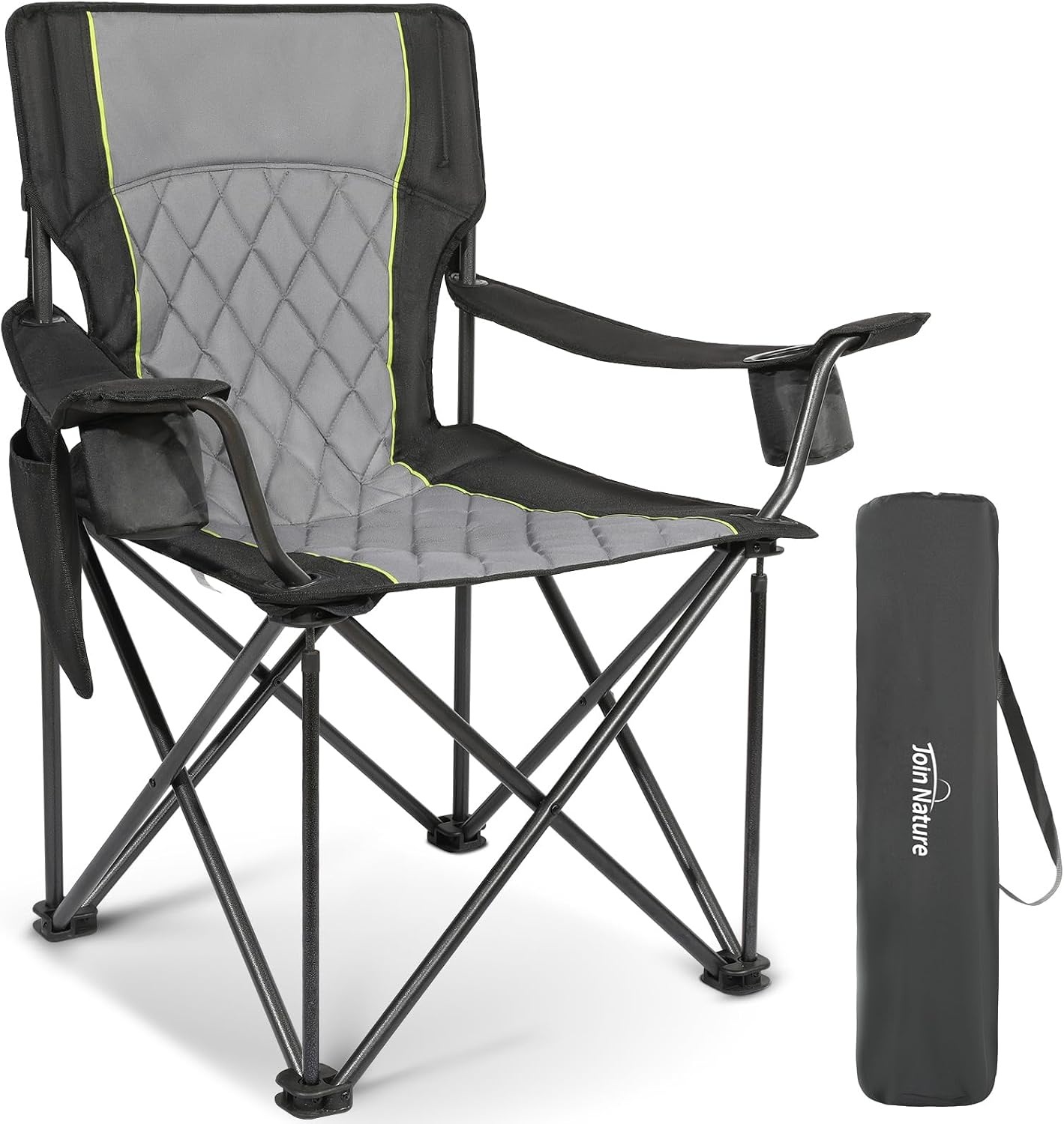 Chaise de camping pliable Join Nature - Noire - 56 x 94 x 97 cm - Capacité de charge maximale : 227 kg
