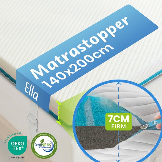 Surmatelas Ella Firm 140 x 200 cm - Surmatelas de 7 cm - Surmatelas en mousse à mémoire de forme imprégnée de gel et mousse Aircell - Dureté : ferme