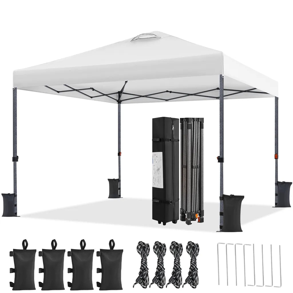 Tente de fête pliable Yaheetech 3 x 3 m - Blanche - Imperméable - Hauteur réglable - UV50+ - Sac de transport et 4 sacs de sable inclus