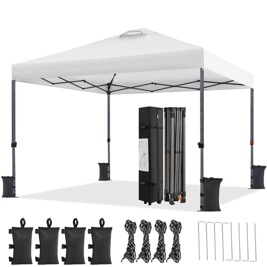 Tente de fête pliable Yaheetech 3 x 3 m - Blanche - Imperméable - Hauteur réglable - UV50+ - Sac de transport et 4 sacs de sable inclus
