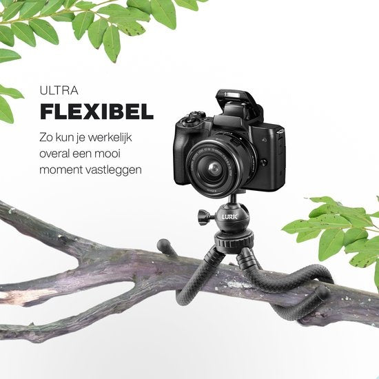 LURK® 3 en 1 trépied souple octopus pour smartphone & (action) caméra - Incl. pince pour téléphone et télécommande bluetooth - 25 cm