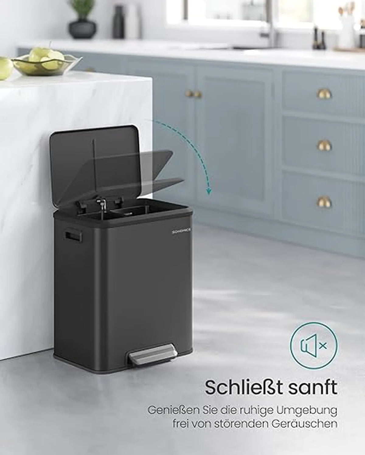 Système de tri des déchets de cuisine Songmics 30 L – 2 poubelles de 15 L – Noir d'encre – Acier
