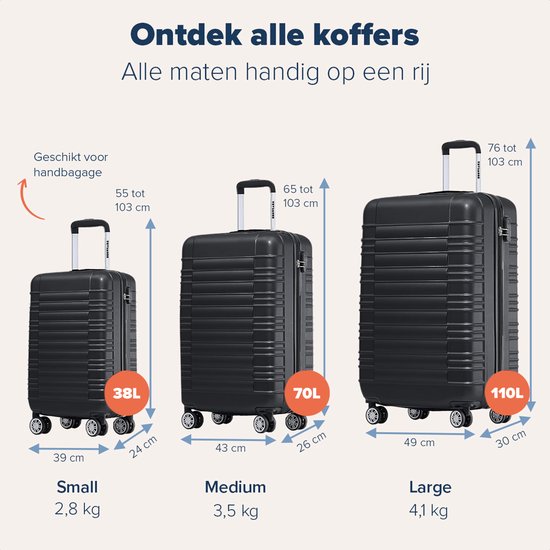 TRVLMORE Set de valises - 2 pièces - 38L (bagage à main) + 110L - Noir