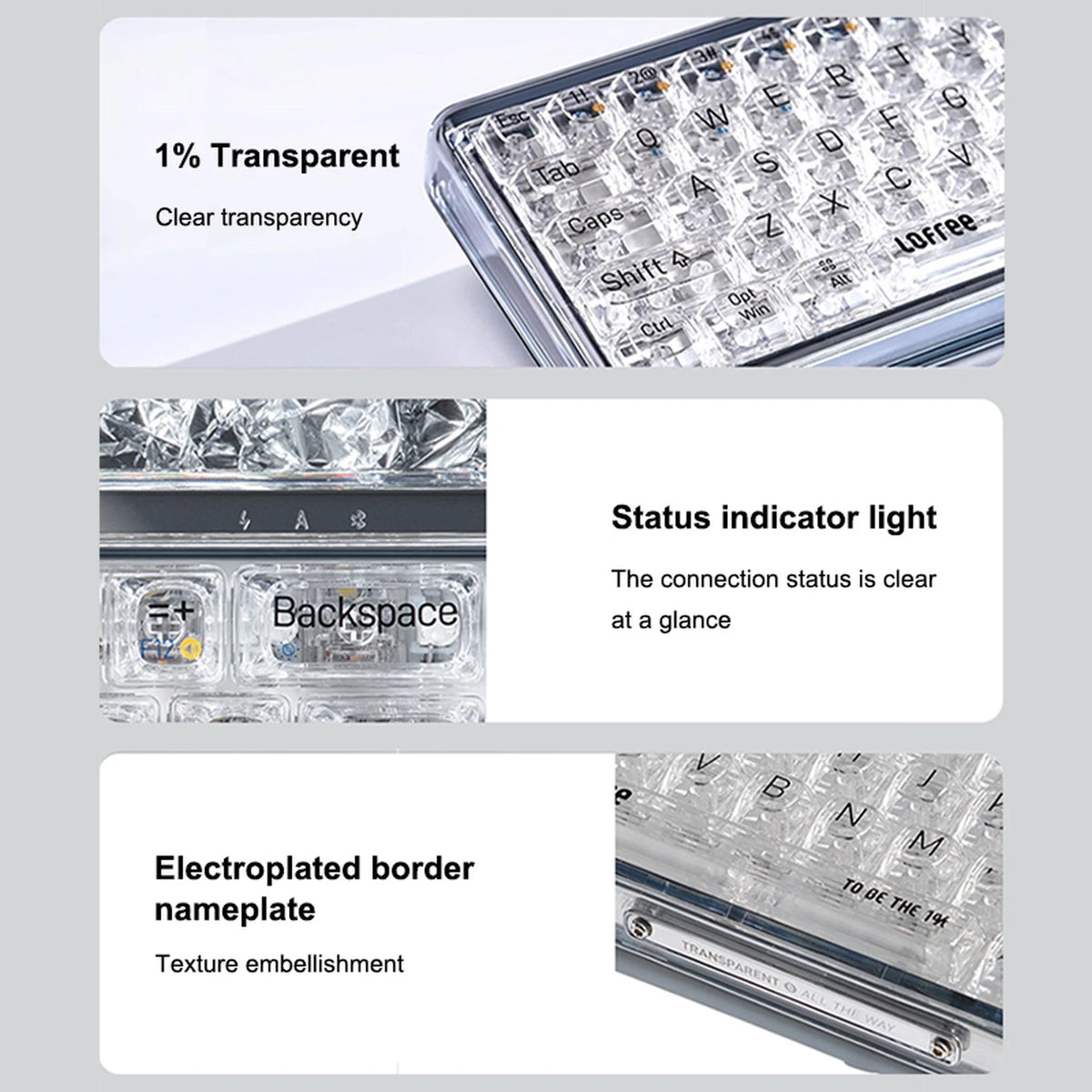 Clavier mécanique Lofree OE907 65 % transparent - QWERTY Bluetooth 5.1 - 30,6 x 14,4 x 4,3 cm