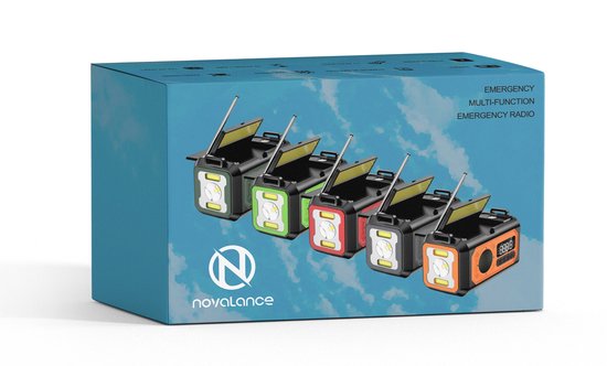 Novalance Emergency Radio - Solar Rewindable 12,000mAh - MODEL 2025 - Solar powerbank - Survival Emergency Kit - Flashlight - Emergency kit - Emergency ration - Radio