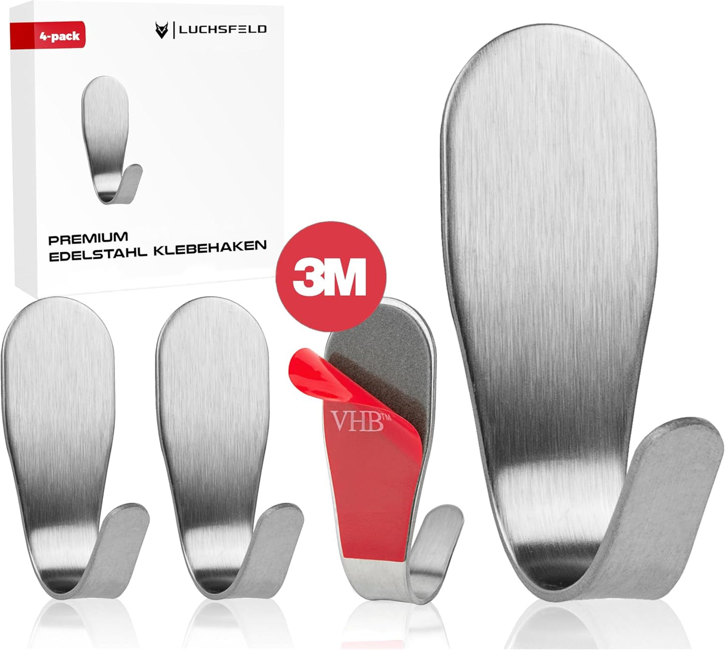 LUCHSFELD Lot de 4 crochets à serviettes auto-adhésifs en acier inoxydable - 4,5 x 4,5 cm - Argent - Pour la salle de bains et la cuisine