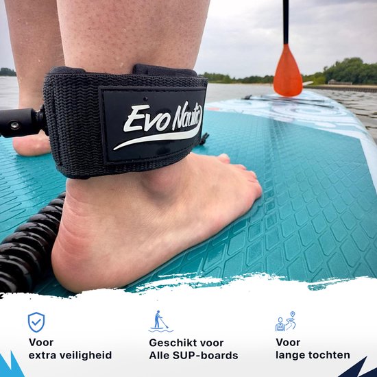 EvoNautic SUP Leash 10ft - Leash simple pour SUP - Longueur : 3 mètres - Sangle de cheville réglable - Compatible avec toutes les planches - Fabriqué dans un matériau solide et résistant