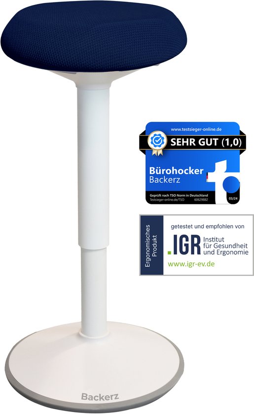 Backerz Wobble Stool - Chaise ergonomique oscillante hauteur 55-80cm - Tabouret d'équilibre - Tabouret selle bleu