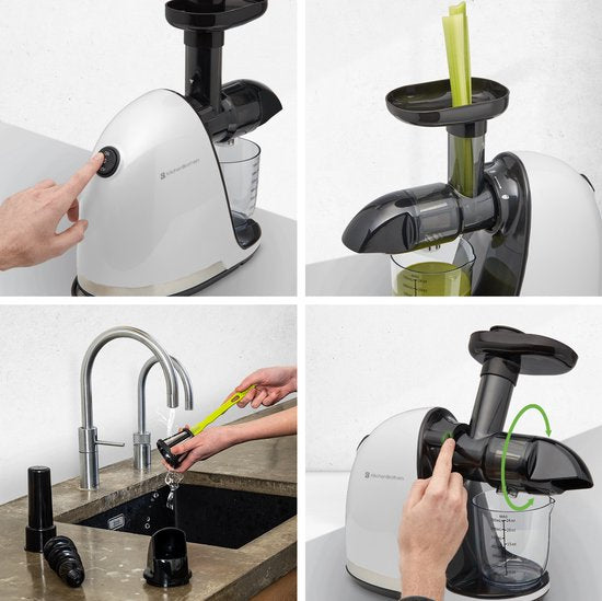 KitchenBrothers Slowjuicer - Presse-agrumes - Presse-légumes et fruits - 700ml - Avec réservoir de pulpe - Extracteur de jus - Blanc perle