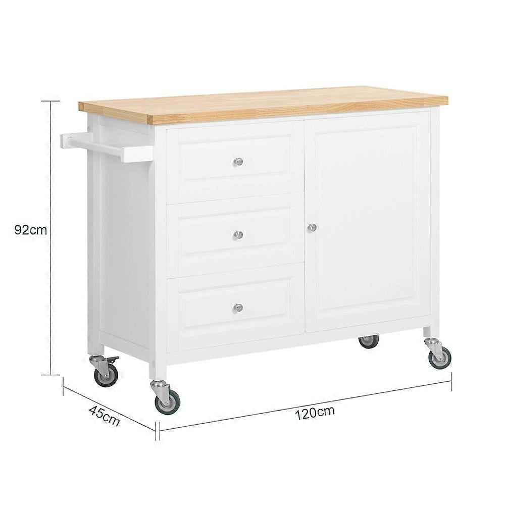 Îlot de cuisine Coast à 3 tiroirs - 120 x 45 x 92 cm - Blanc-Naturel