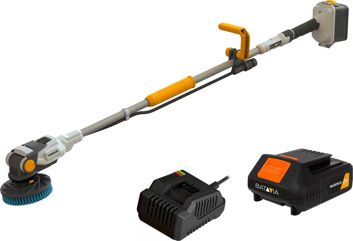 Batavia Battery 18V Twin Brush Brushless Cleaning Brushless - Comprend batterie Li-ion 2.0 Ah - chargeur 2.4A - 1x brosse de nettoyage - 1x brosse moyenne bleue - Maxxpack