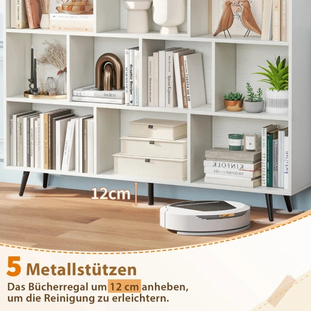 Bibliothèque Coast - 3 niveaux - Pieds en bois - Rangement cubique - 140 cm - Blanc